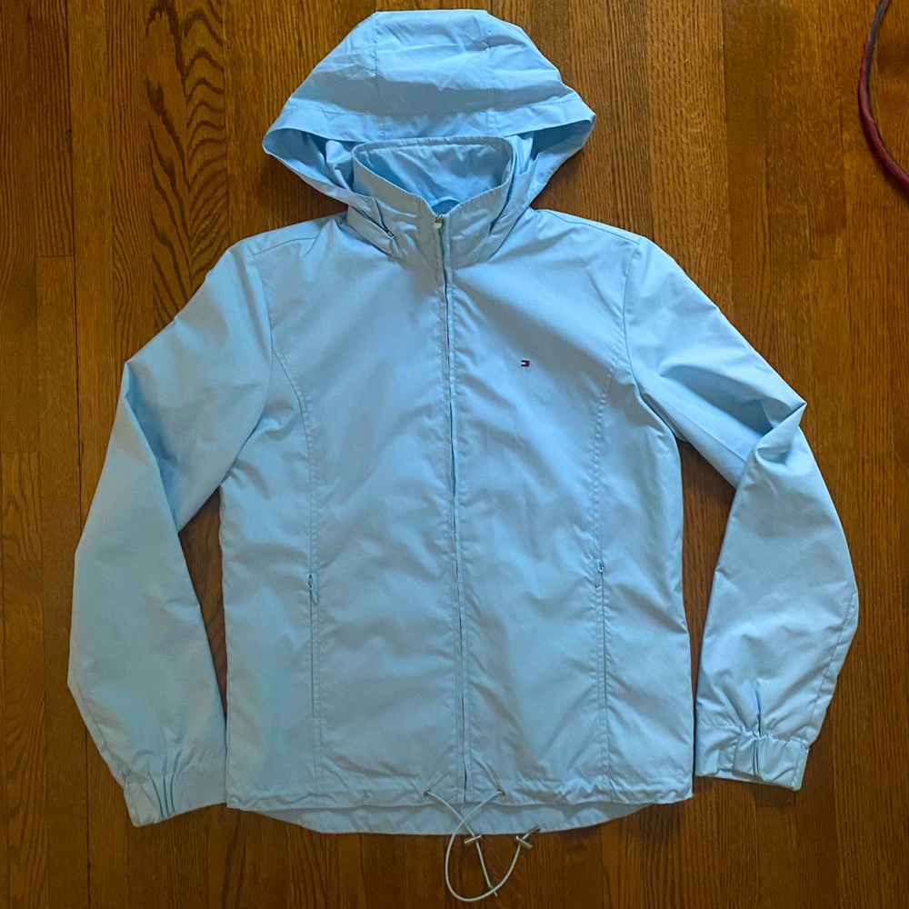 Tommy Hilfiger Women’s Light Blue Hooded Windbreaker Jacket Size: S